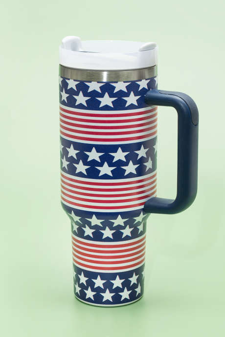 Blueing Stars and Stripes Print Handled Thermos Cup 40oz