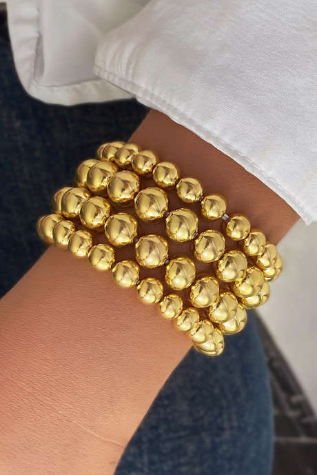 Gold Multi Layered Plated Alloy Beaded Elastic Bracelet