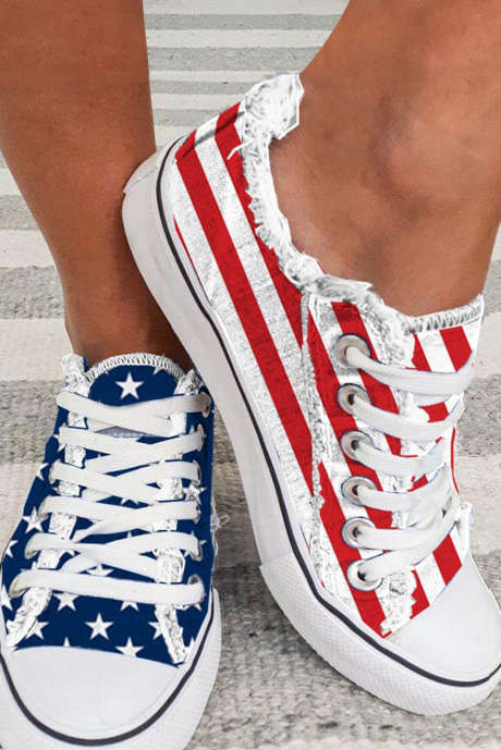 Zapatos planos de lona con cordones de la bandera estadounidense azul BH02236-5