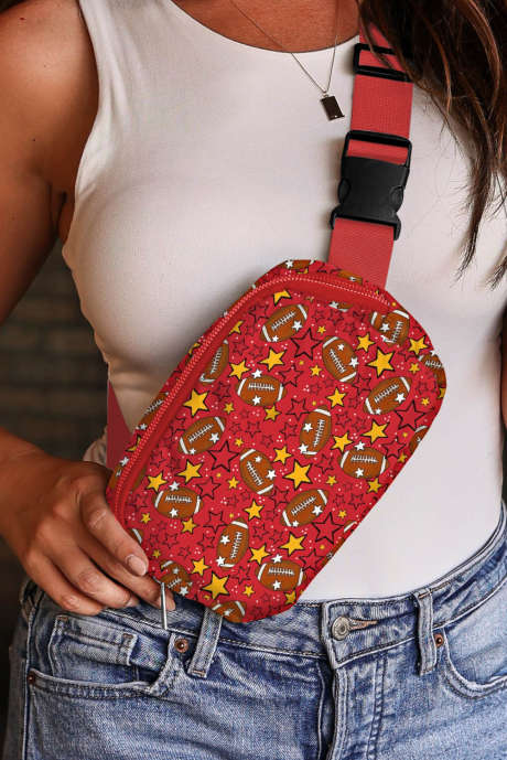Fiery Red Rugby Football Star Printed Buckle Strap Crossbody Bag BH031283-P3