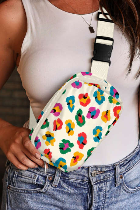 Beige fargerik leopardtrykt spenne-rem Crossbody-veske