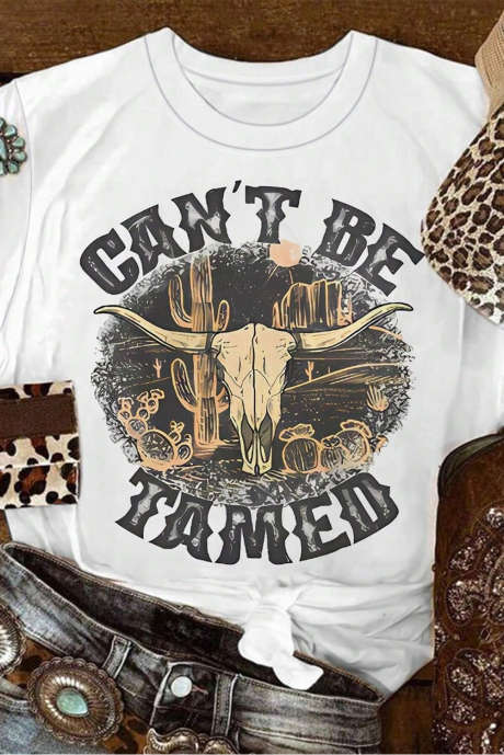 Weißes T-Shirt mit Rundhalsausschnitt „Can't Be Tamed Western Steed Head“