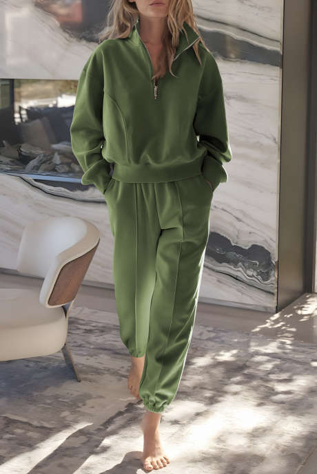 Ensemble haut de sport vert vigne à demi-zip et pantalon de jogging