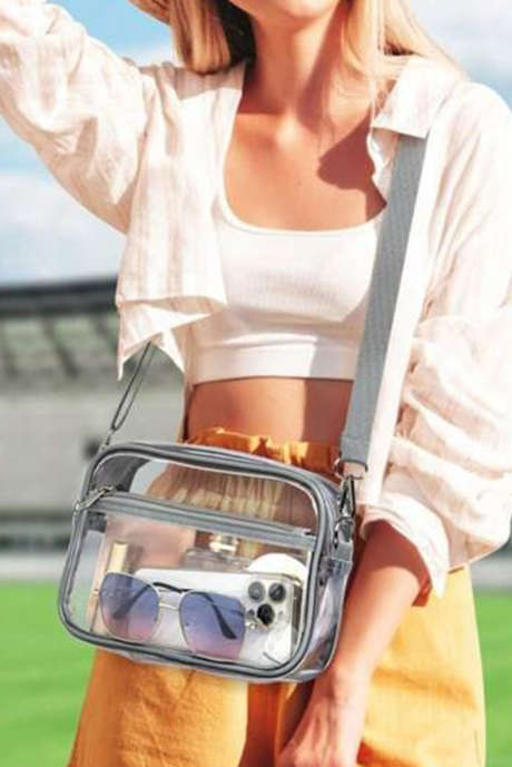 Sac à bandoulière transparent gris multi-poches à bords contrastés et sangle amovible