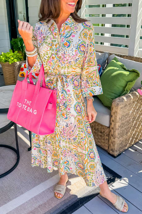 Weißes, geknöpftes, geknotetes Midikleid mit Paisley-Print und hoher Taille LC6121616-P120