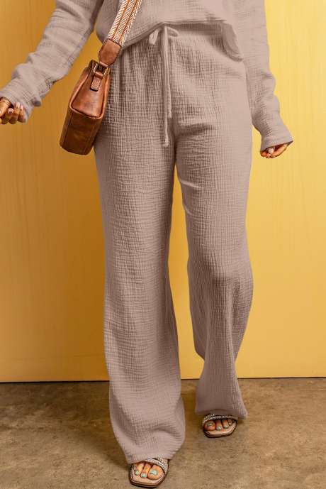 Calça texturizada cinza fumaça, caimento solto, com cordão e cós elástico LC7712239-P7016