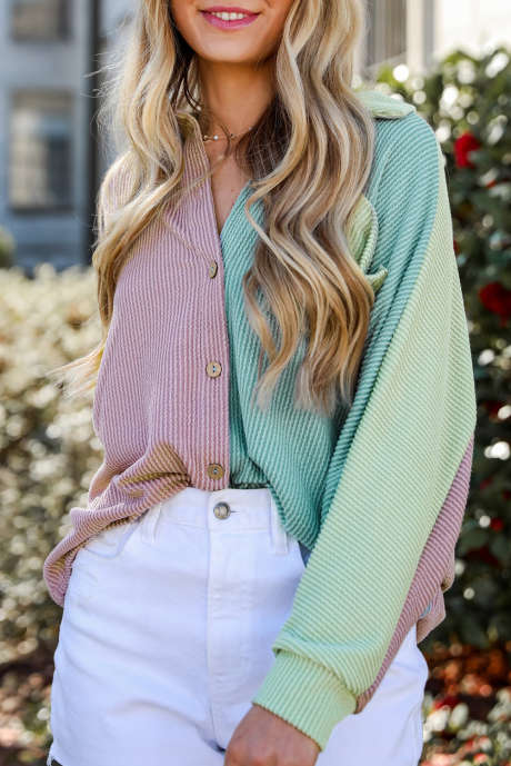 Phalaenopsis Color Block Johdollinen Buttoned Oversized Shacket