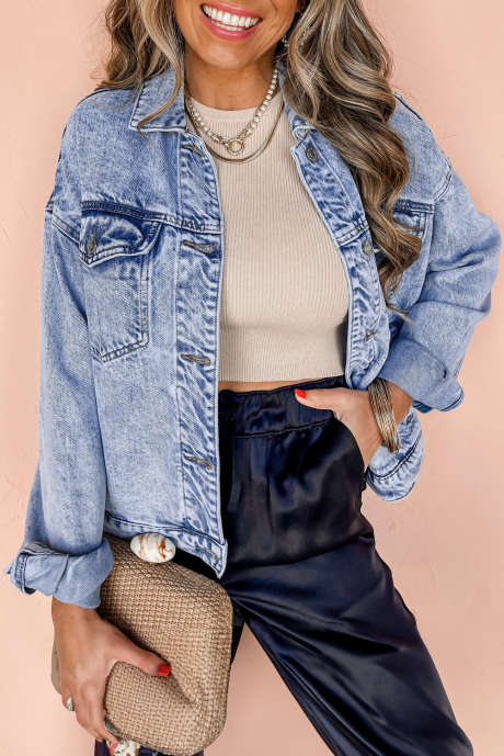 Beau Blue Vintage Washed Flap Lommer denimjakke