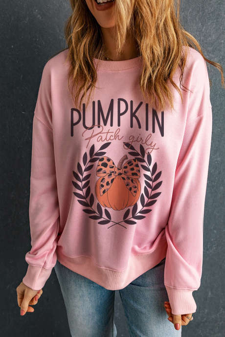 Sweat-shirt d'Halloween à motif citrouille et léopard rose avec nœud papillon
