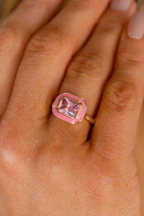 Rosa Firkantet Gem Sett Legering Ring