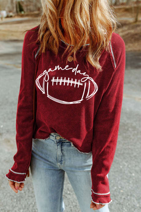 Top in maglia termica con grafica rossa Game Day Rugby Football