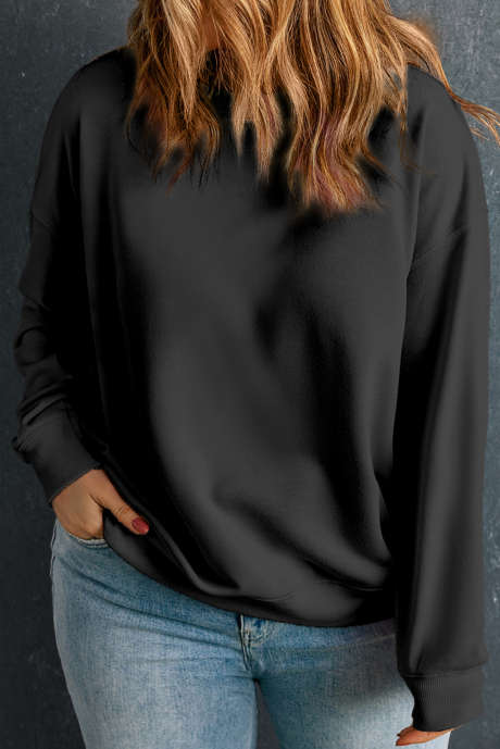 Sort Solid Crew Neck Drop Shoulder Sweatshirt i plussstørrelse