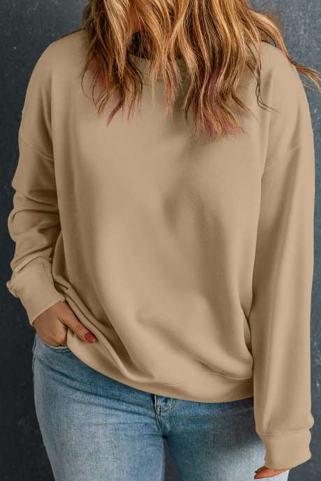 Aprikos Solid Crew Neck Drop Shoulder Sweatshirt i plussstørrelse