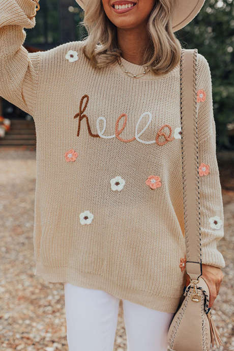 パーチメント ハロー フローラル 刺繍 ニット ルーズ セーター