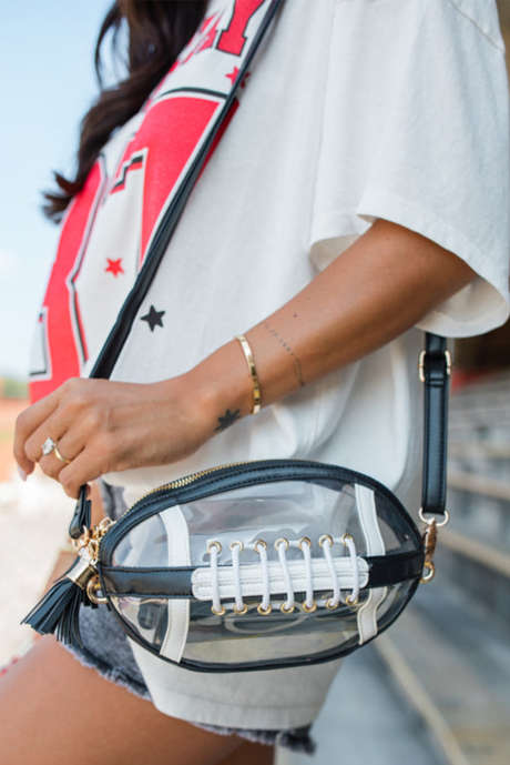 Svart Rugby Football Contrast Trim Fringe PVC Clear Axelväska