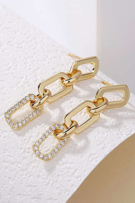 Gold Chain Link Rhinestone Decor Plate Stud Earrings