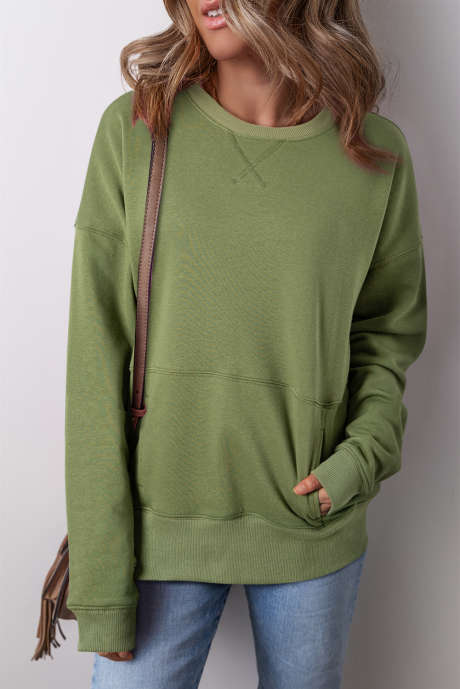 Vineyard Green – Lockeres Sweatshirt mit überschnittenen Schultern, überkreuzten Nähten und Taschen LC25317564-P2409