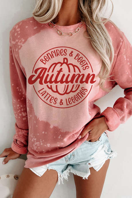 Roze tie-dye herfstpompoen grafisch sweatshirt met verlaagde schouder