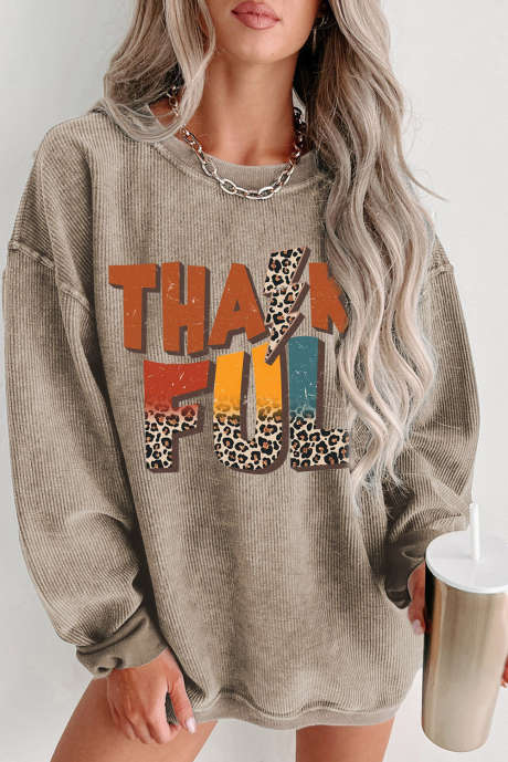 Khakifarbenes Thanksgiving-Sweatshirt mit THANKFUL-Grafik und Kordelzug