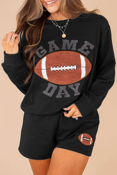 Zwarte GAME DAY Rugby Football grafische trui en shorts, casual outfit