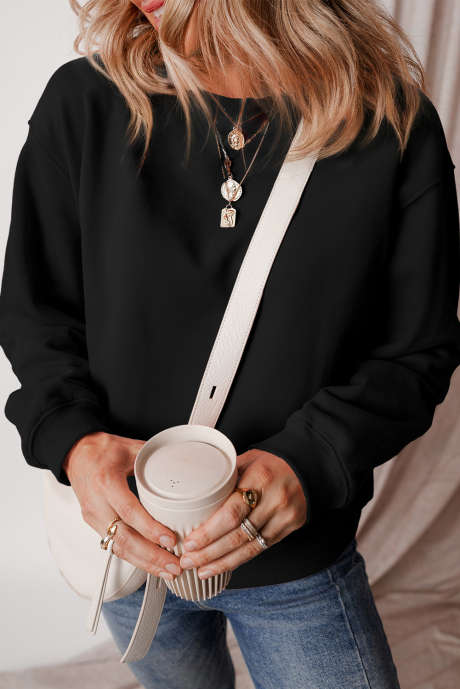 Svart solid fleecefodrad Drop Shoulder-tröja i frotté