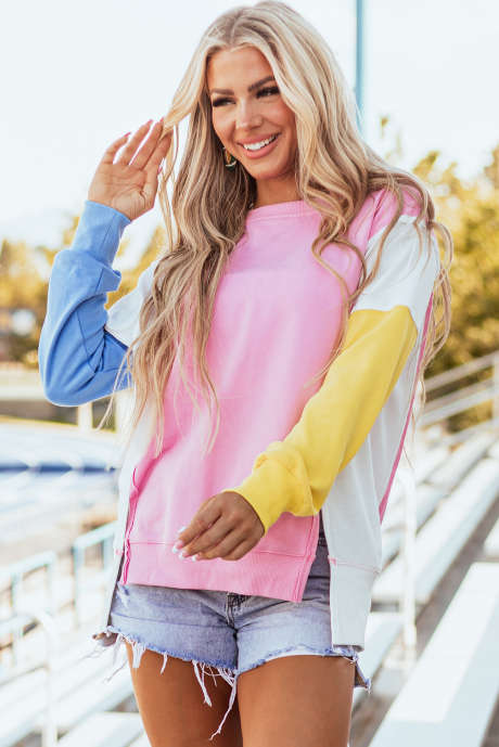 Bonbon Color Block Sweatshirt met zichtbare naden en zijsplitten
