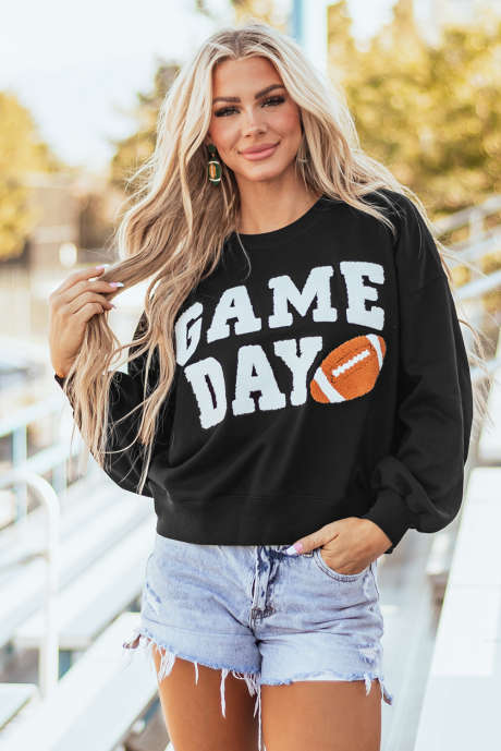 سترة صوفية سوداء من GAME DAY Graphic Varsity
