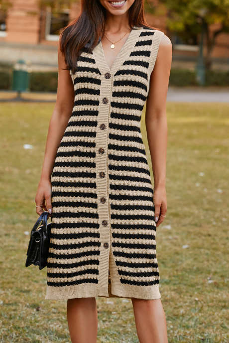 Robe pull midi sans manches à boutons sur le devant, couleur parchemin