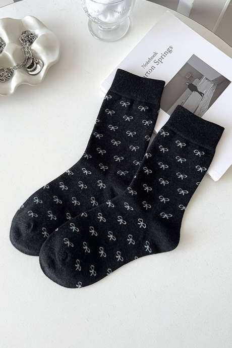 Schwarze Crew-Socken mit Schleife und geripptem Rand