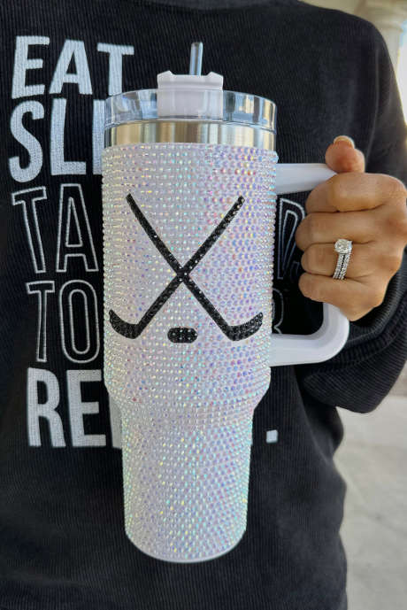 Silvery Game Hockey Day Rhinestone 40 Oz Ποτήρι με λαβή