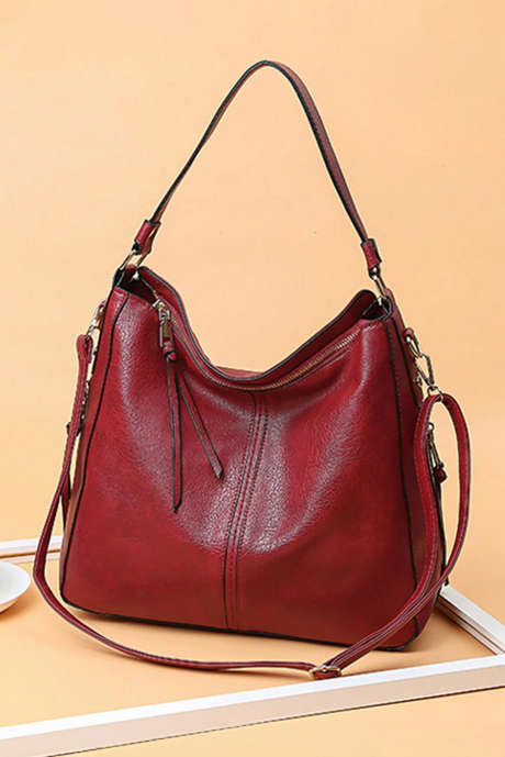 Grand sac fourre-tout à double ceinture en cuir PU rouge feu