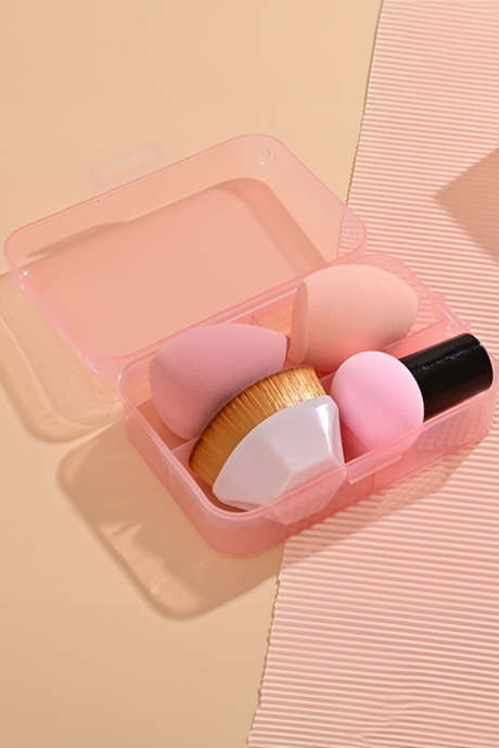Set de 3 esponjas de maquillaje y brochas para base de maquillaje de color rosa