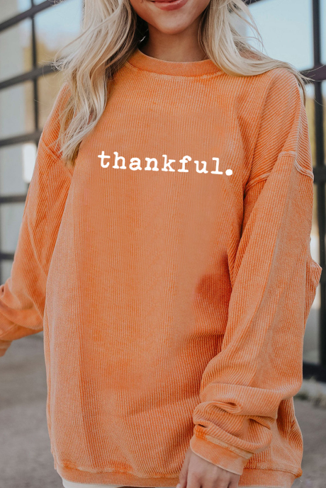 Oranje Thankful Ribbed Crew Neck Thanksgiving Sweatshirt