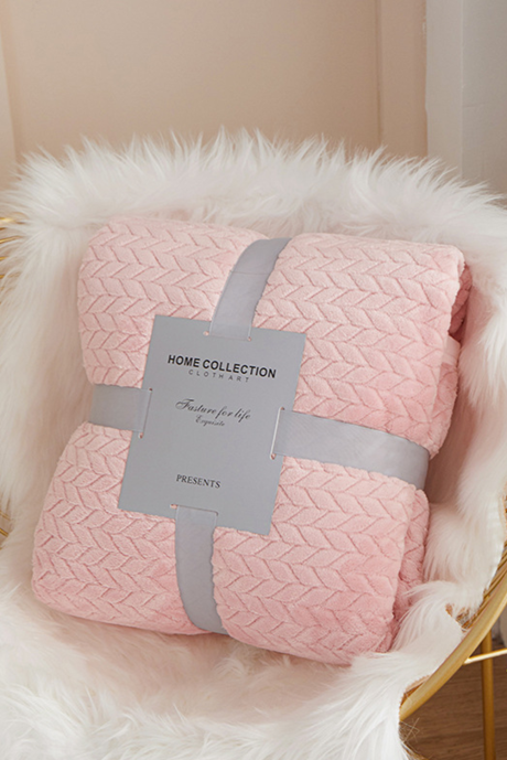 Ljusrosa texturerad mjuk fleece, stor täcke