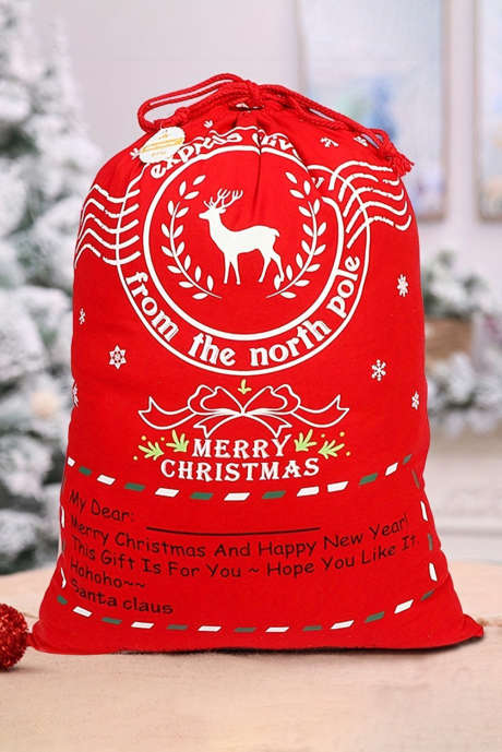 Sac cadeau à cordon de serrage avec motif graphique de Noël rouge ardent BH031361-P3
