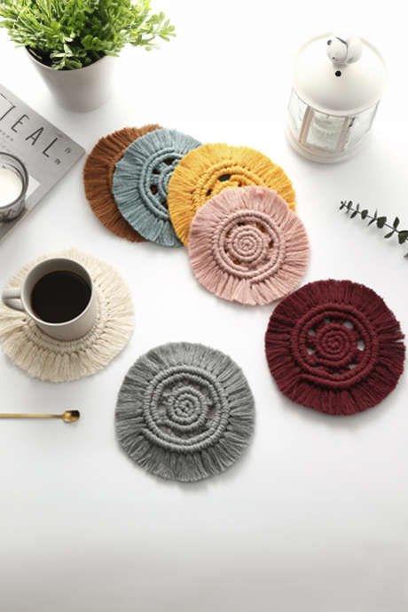 Sottobicchiere intrecciato in macramè Boho cammello BH051033-P1016