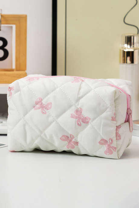 Vit Sweet Bow Knot Print Quilted Zipper Cosmetic Bag