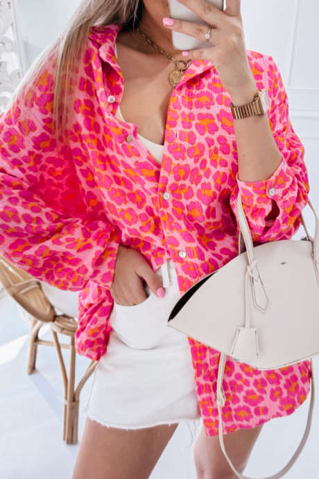 Rose Leopard Printed Button Up Lös Skjorta