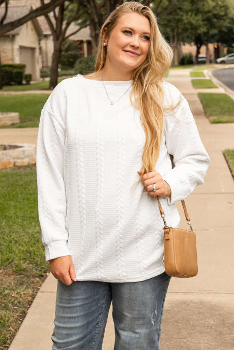 Moletom Solto Plus Size Texturizado com Cabo Branco