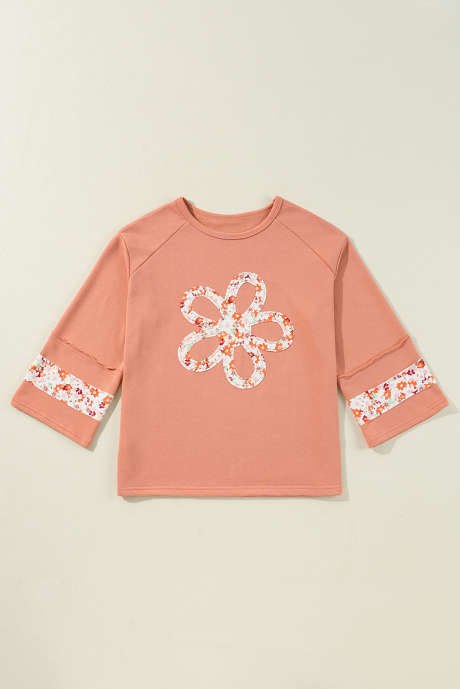 Top s odkrytým švem a širokým rukávem s motivem grapefruitové oranžové květiny