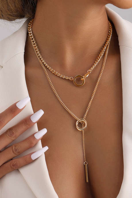 Pozlacený řetízkový náhrdelník s dvouvrstvým O-kroužkem s dlouhou tyčí