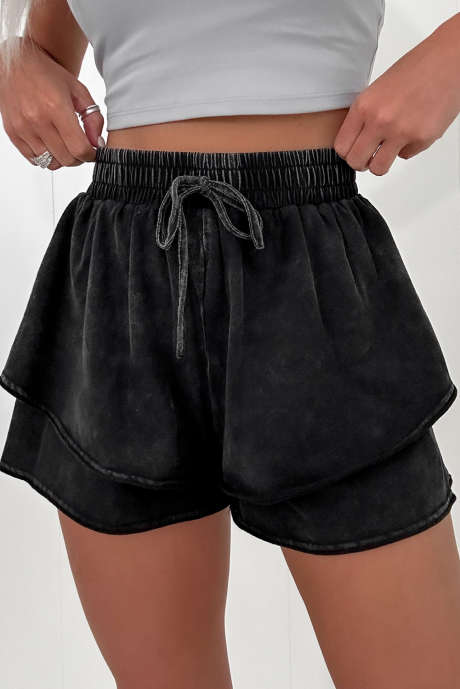 Svarta Mineral Wash French Terry Shorts med dragsko och resår i midjan