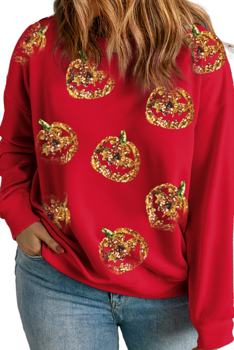 Φούτερ Halloween Racing Red Sequin Face Graphic Plus Size