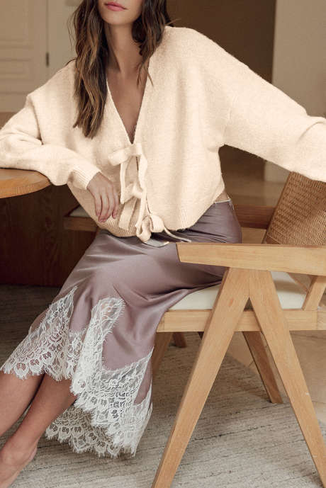 Pletený kardigan Jet Stream Bowknot vpředu s volným výstřihem do V