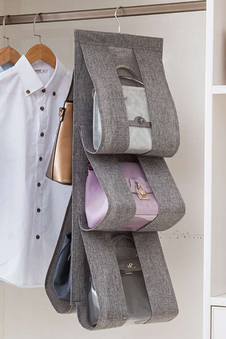 Sac de rangement suspendu en coton et lin gris BH031377-P11