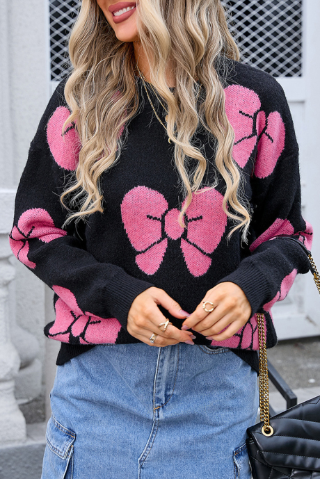 ブラック バレンタイン 蝶結び ニット ラウンドネック ファッション セーター LC2726170-P2