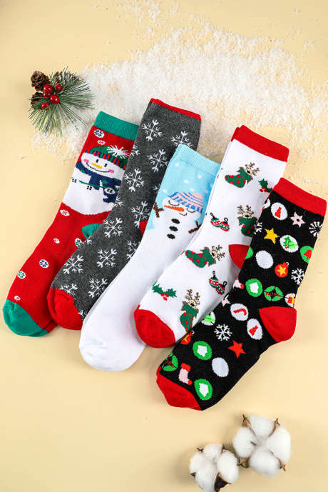 Weißes Weihnachts-Cartoon-Muster 5 Paar/Set Socken Set mit Box