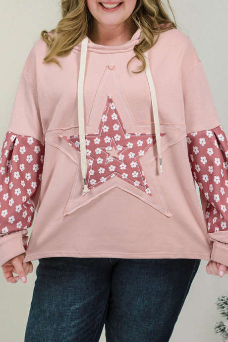 Delicacy Star Patch Gráfico Floral Color Block Cordão Plus Size Hoodie PL253678-P1210