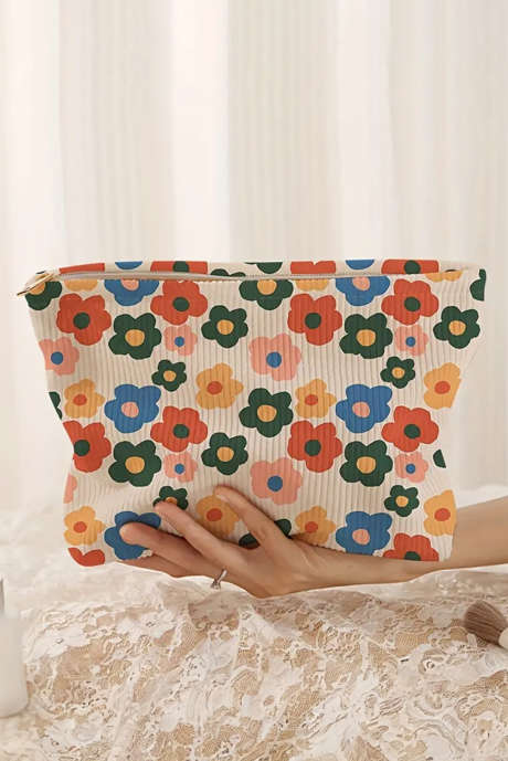 Red Flower Printed Rib Textured Cosmetic Bag BH062056-P322