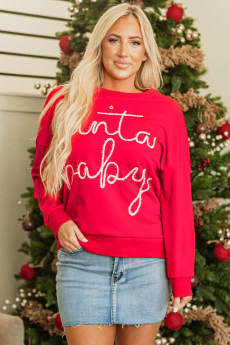 Sudadera con gráfico de oropel de bebé de Papá Noel navideño rojo ardiente